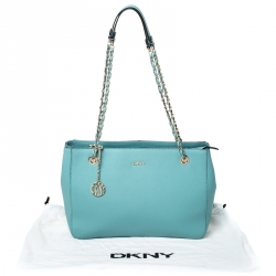 Pre Owned Dkny Lime Green Leather Bryant Zipped Chain Tote