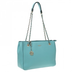 Pre Owned Dkny Lime Green Leather Bryant Zipped Chain Tote