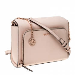 Pre Owned DKNY Pink Leather Bryant Park Pocket Crossbody Bag