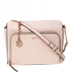 Pre Owned DKNY Pink Leather Bryant Park Pocket Crossbody Bag