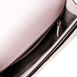 Pre Owned Dkny Baby Pink Leather Bryant Park Flap Crossbody Bag