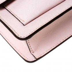 Pre Owned Dkny Baby Pink Leather Bryant Park Flap Crossbody Bag