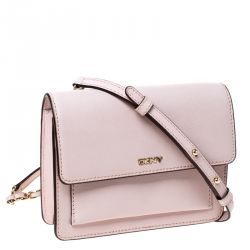 Pre Owned Dkny Baby Pink Leather Bryant Park Flap Crossbody Bag