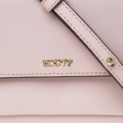 Pre Owned Dkny Baby Pink Leather Bryant Park Flap Crossbody Bag