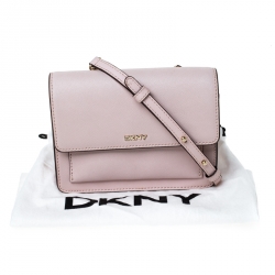 Pre Owned Dkny Baby Pink Leather Bryant Park Flap Crossbody Bag