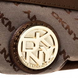 Pre Owned Dkny Brown/Beige Monogram Canvas Flap Chain Shoulder Bag