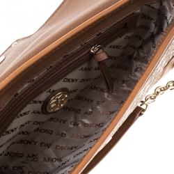 Pre Owned Dkny Brown/Beige Monogram Canvas Flap Chain Shoulder Bag