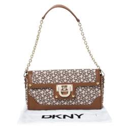 Pre Owned Dkny Brown/Beige Monogram Canvas Flap Chain Shoulder Bag