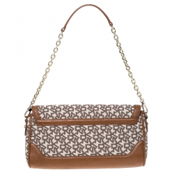 Pre Owned Dkny Brown/Beige Monogram Canvas Flap Chain Shoulder Bag