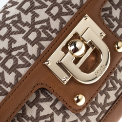 Pre Owned Dkny Brown/Beige Monogram Canvas Flap Chain Shoulder Bag