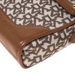 Pre Owned Dkny Brown/Beige Monogram Canvas Flap Chain Shoulder Bag