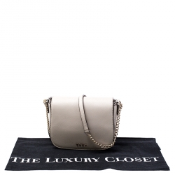Pre Owned DKNY Grey Leather Flap Crossbody Bag