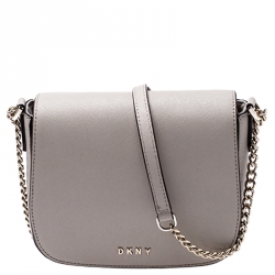 Pre Owned DKNY Grey Leather Flap Crossbody Bag