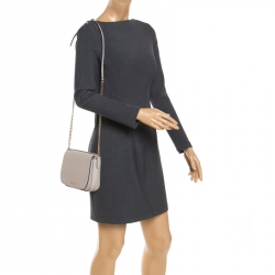 Pre Owned DKNY Grey Leather Flap Crossbody Bag