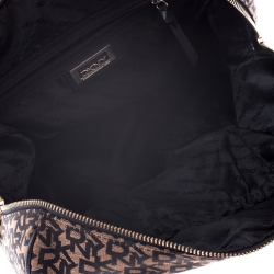 Pre Owned DKNY Brown/Black Monogram Canvas and Leather Boston Bag