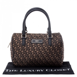 Pre Owned DKNY Brown/Black Monogram Canvas and Leather Boston Bag