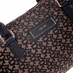 Pre Owned DKNY Brown/Black Monogram Canvas and Leather Boston Bag