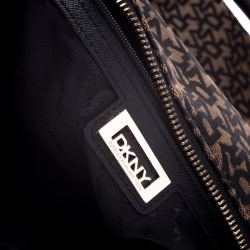 Pre Owned DKNY Brown/Black Monogram Canvas and Leather Boston Bag