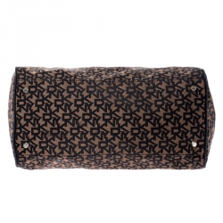 Pre Owned DKNY Brown/Black Monogram Canvas and Leather Boston Bag