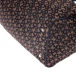 Pre Owned DKNY Brown/Black Monogram Canvas and Leather Boston Bag