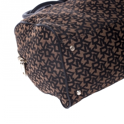 Pre Owned DKNY Brown/Black Monogram Canvas and Leather Boston Bag