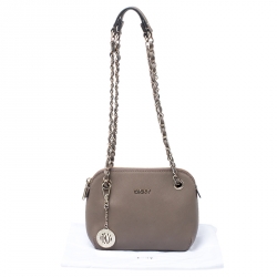 Pre Owned Dkny Beige Leather Bryant Chain Shoulder Bag