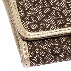 Pre Owned DKNY Brown/Gold Signature Canvas and Leather Flap Chain Clutch