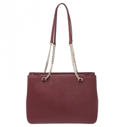 Pre Owned Dkny Maroon Leather Chain Tote
