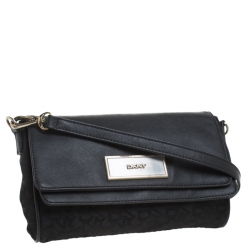 Pre Owned DKNY Black Canvas and Leather Flap Crossbody Bag