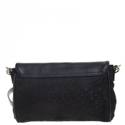 Pre Owned DKNY Black Canvas and Leather Flap Crossbody Bag