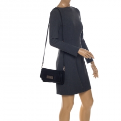 Pre Owned DKNY Black Canvas and Leather Flap Crossbody Bag