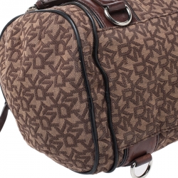 Pre Owned DKNY Brown Signature Canvas and Leather Double Side Pocket Satchel