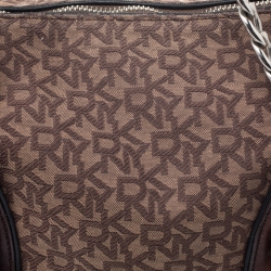 Pre Owned DKNY Brown Signature Canvas and Leather Double Side Pocket Satchel