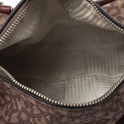 Pre Owned DKNY Brown Signature Canvas and Leather Double Side Pocket Satchel