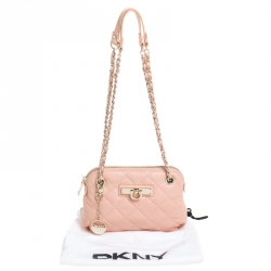 Pre Owned Dkny Soft Pink Quilted Nappa Leather Crossbody Bag