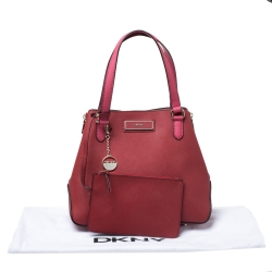 Pre Owned DKNY Magenta Saffiano Leather Large Side Zipper Tote 