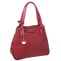 Pre Owned DKNY Magenta Saffiano Leather Large Side Zipper Tote 