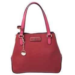 Pre Owned DKNY Magenta Saffiano Leather Large Side Zipper Tote 