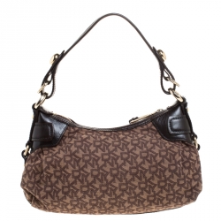Pre Owned DKNY Brown Signature Fabric and Leather Hobo