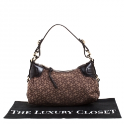 Pre Owned DKNY Brown Signature Fabric and Leather Hobo
