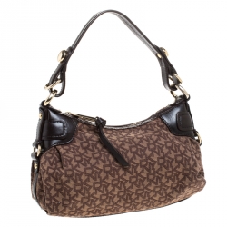 Pre Owned DKNY Brown Signature Fabric and Leather Hobo