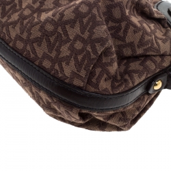 Pre Owned DKNY Brown Signature Fabric and Leather Hobo