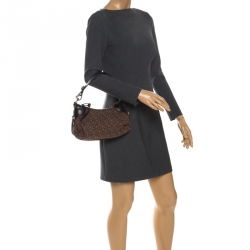 Pre Owned DKNY Brown Signature Fabric and Leather Hobo