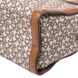 Pre Owned DKNY Beige/Tan Signature Canvas and Leather Tote