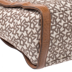 Pre Owned DKNY Beige/Tan Signature Canvas and Leather Tote