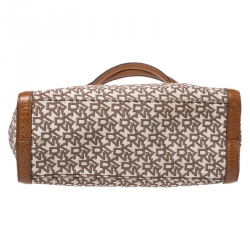 Pre Owned DKNY Beige/Tan Signature Canvas and Leather Tote
