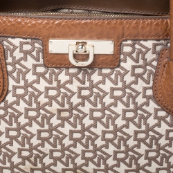 Pre Owned DKNY Beige/Tan Signature Canvas and Leather Tote