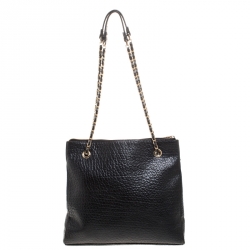 Pre Owned DKNY Black Grained Leather Padlock Chain Shoulder Bag