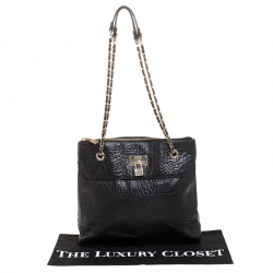 Pre Owned DKNY Black Grained Leather Padlock Chain Shoulder Bag