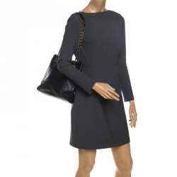 Pre Owned DKNY Black Grained Leather Padlock Chain Shoulder Bag